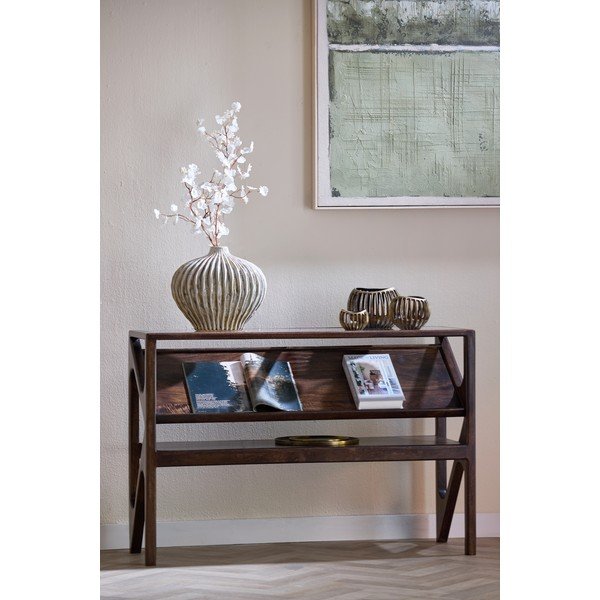 Sötét natúr színű konzolasztal üveg asztallappal 41x119 cm Yuki – Light & Living-image-1