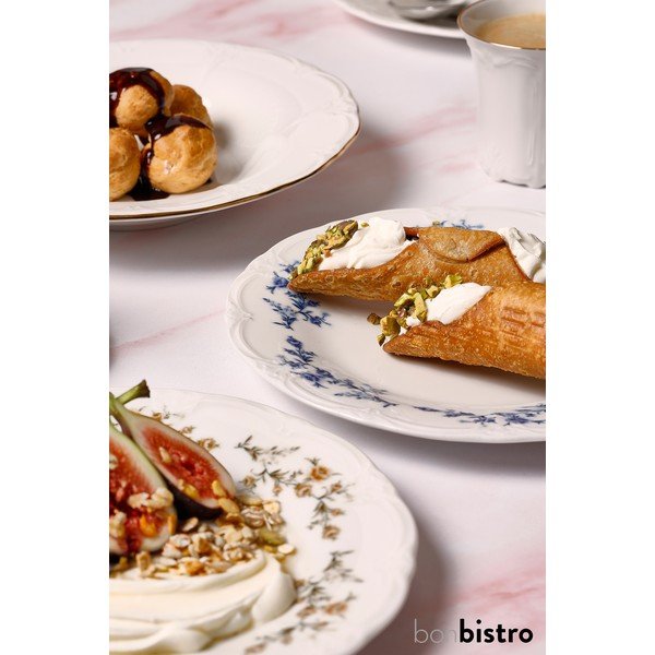 Fehér-kék desszertes porcelán tányér ø 16 cm Retro – BonBistro-image-3