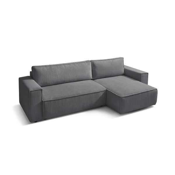 Sötétszürke kordbársony kinyitható sarokkanapé (variálható) Nihad – Bobochic Paris-image-3