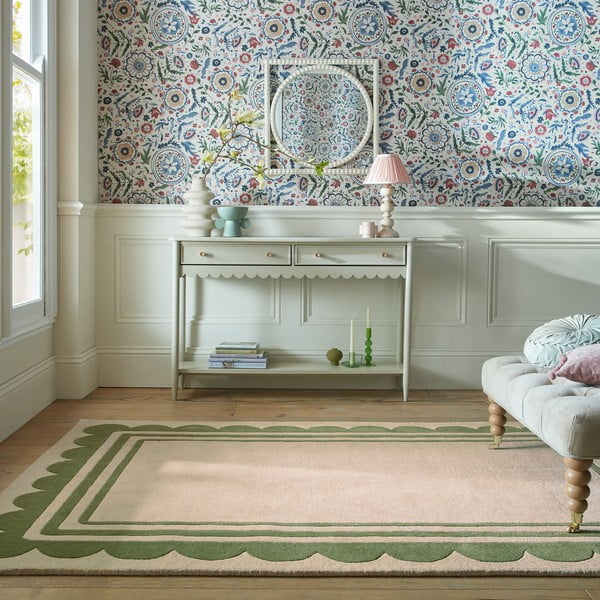 Zöld-natúr színű kézi szövésű gyapjú szőnyeg 120x170 cm Lois Scallop – Flair Rugs-image-1