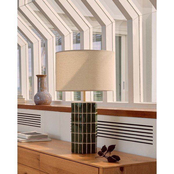 Zöld-krémszínű asztali lámpa textil búrával (magasság 61,5 cm) Rue – Kave Home-image-1