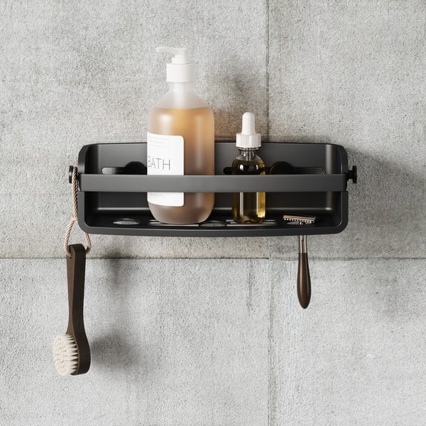 Fekete öntapadós műanyag fürdőszobai polc Flex Adhesive – Umbra-image-3
