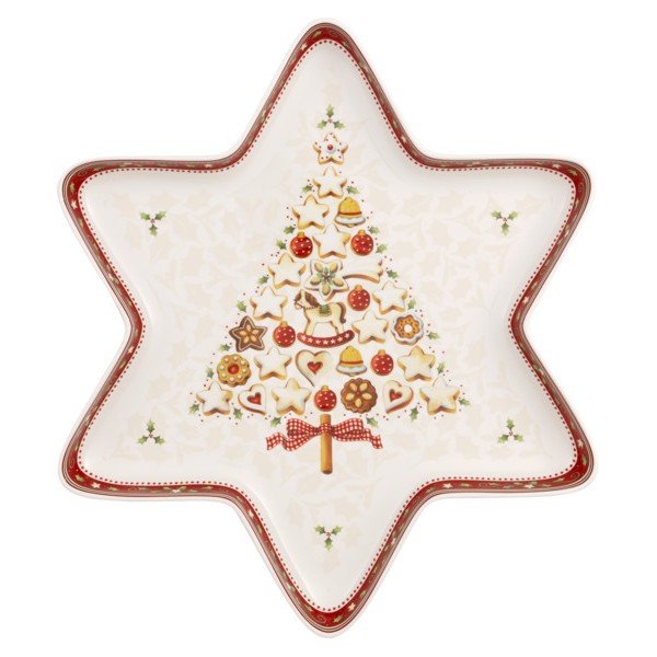 Piros-fehér porcelán karácsonyi csillag formájú szervarozó tál, 37,2 x 32,5 cm - Villeroy & Boch-image-1