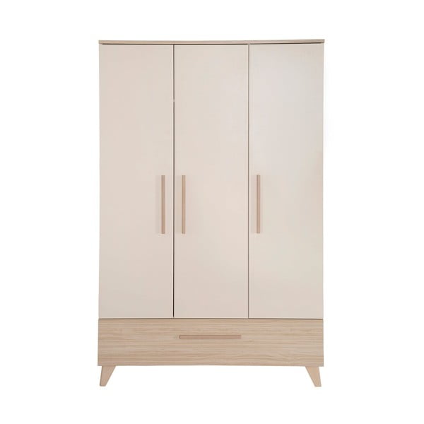 Krémszínű-natúr színű gyerek ruhásszekrény tölgyfa dekorral 118x190x52 cm Sidney – Roba