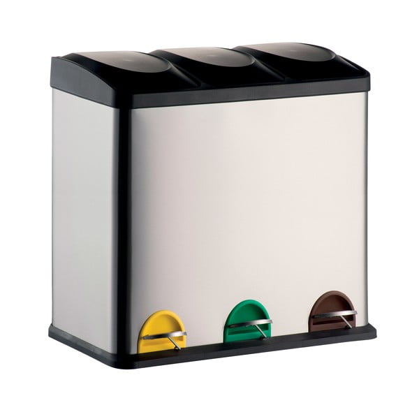 Matt ezüstszínű acél szelektív pedálos szemetes 3x20 l   Tri Selectif – MSV
