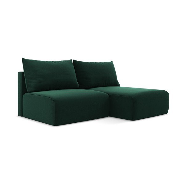 Sötétzöld bársony kinyitható-tárolóhelyes sarokkanapé (jobb oldali-heverő résszel) Kalena – Makamii-image-2