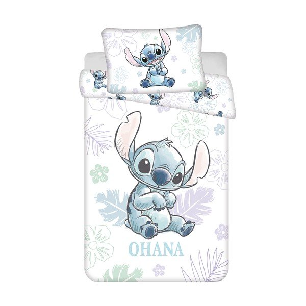 Fehér pamut gyerek ágyneműhuzat babaágyhoz 100x135 cm Lilo and Stitch "Ohana White" – Jerry Fabrics