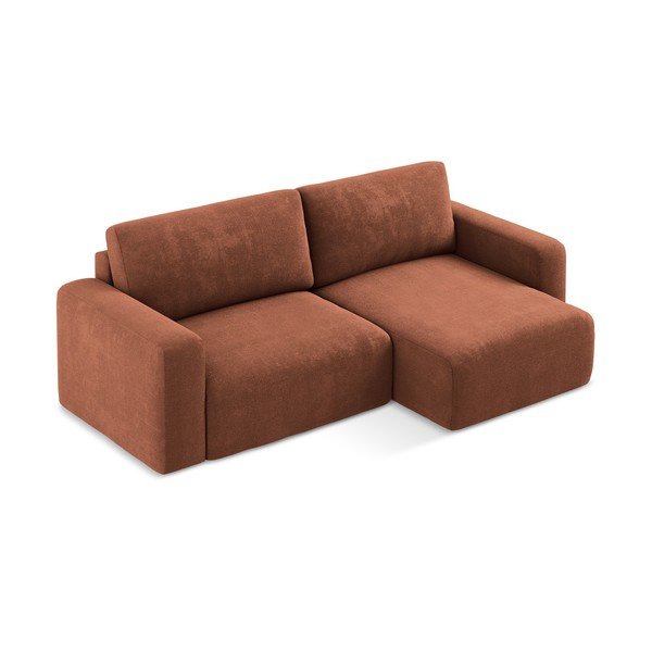 Terrakotta színű zsenília kinyitható-tárolóhelyes sarokkanapé (jobb oldali-heverő résszel) Kona – Makamii-image-2