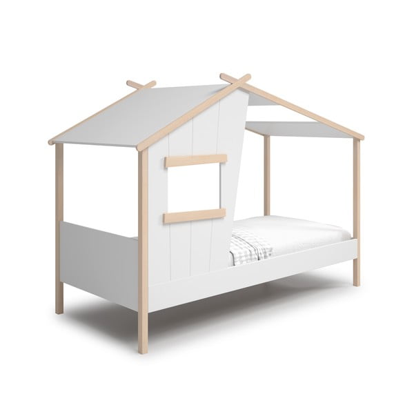 Fehér házikó alakú borovi fenyő gyerekágy 90x190 cm Luba – Marckeric-image-2