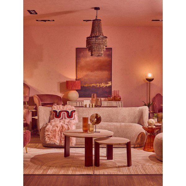 Barna-világos natúr színű kerek dohányzóasztal márvány asztallappal ø 60 cm Palermo – Premier Housewares-image-2