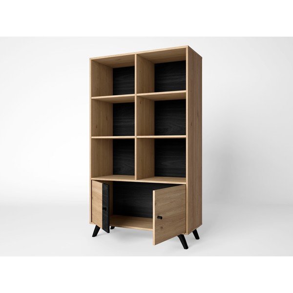 Fekete könyvespolc tölgyfa dekorral 92x160 cm Natura - Marckeric-image-1