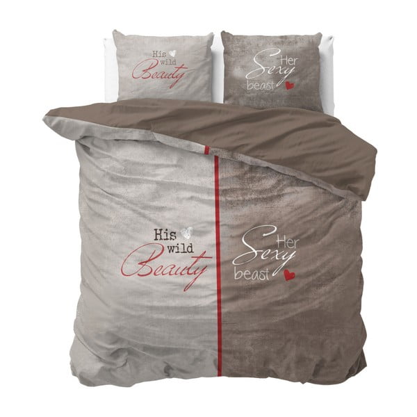 Beauty and the Beast barna kétszemélyes ágyneműhuzat garnitúra pamutból, 200 x 220 cm - Sleeptime