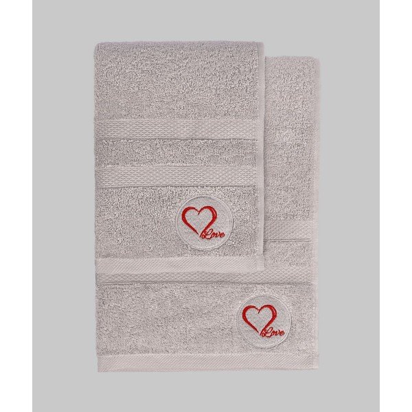 Szürke frottír pamut törölköző és fürdőlepedő készlet 2 db-os Love – Foutastic-image-3