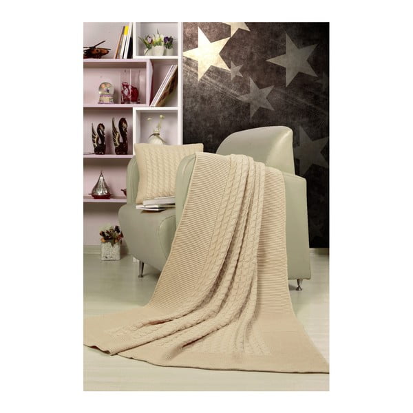 Tricot Blanket Set Sultan szürkés-bézs ágytakaró és párnaszett - Kate Louise