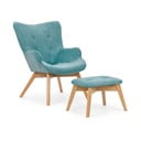 Türkiz kordbársony fotel lábtartóval Niko – Ropez