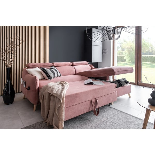 Világos rózsaszín bársony kinyitható sarokkanapé (jobb oldali) Sweet Harmony – Miuform-image-4
