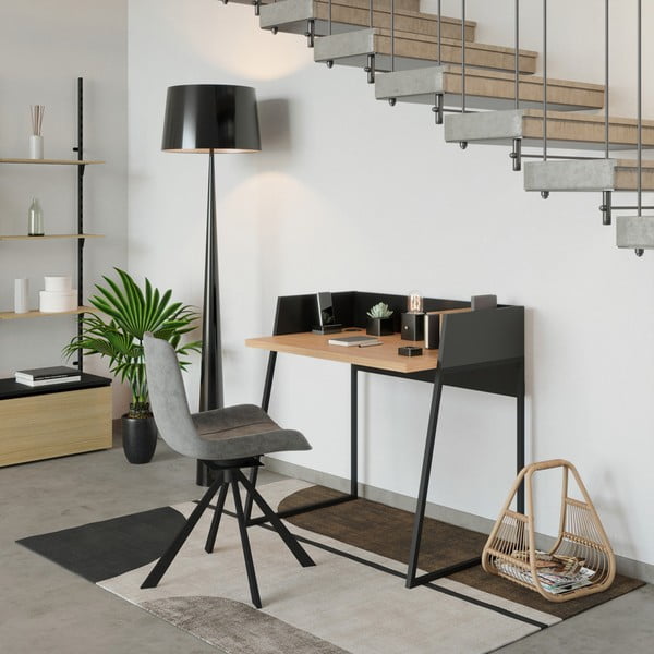 Volga fekete íróasztal tölgyfa mintás részletekkel - TemaHome-image-1