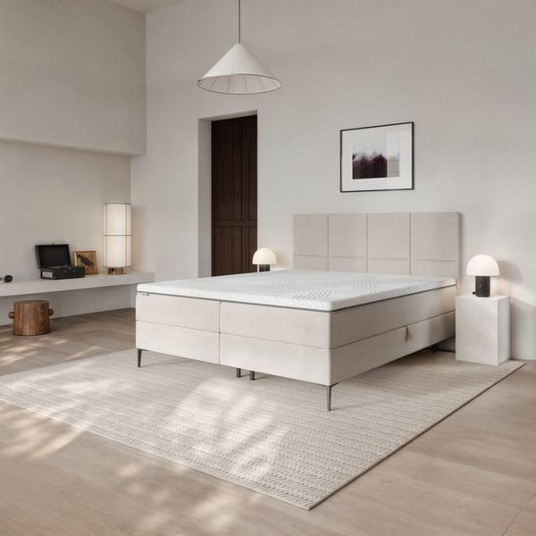 Bézs ágyneműtartós boxspring ágy 160x200 cm Bufo – MESONICA-image-1