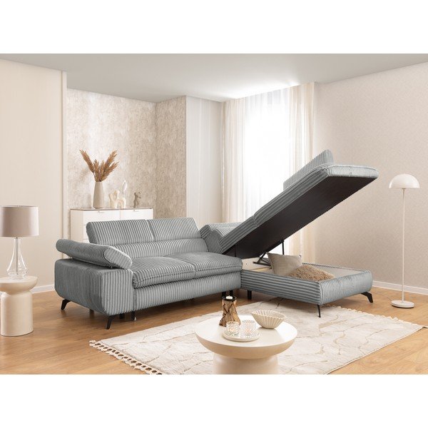 Világosszürke kordbársony sarokkanapé (jobb oldali-L alakú) Marbeya  – Ropez-image-4