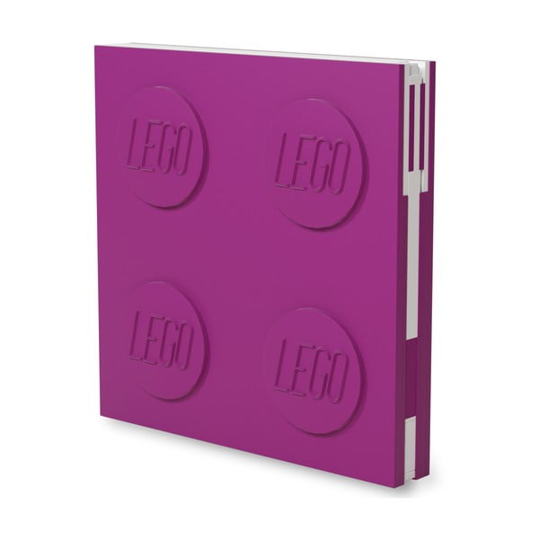 Fukszia színű négyszögletes jegyzetfüzet zselés tollal, 15,9 x 15,9 cm - LEGO®