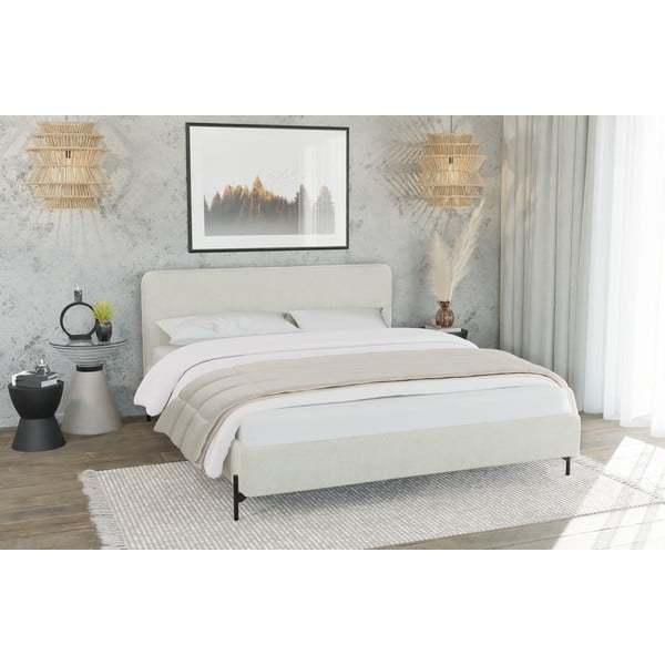 Bézs kárpitozott egyszemélyes ágy ágyráccsal 90x200 cm Barker – Ropez-image-2