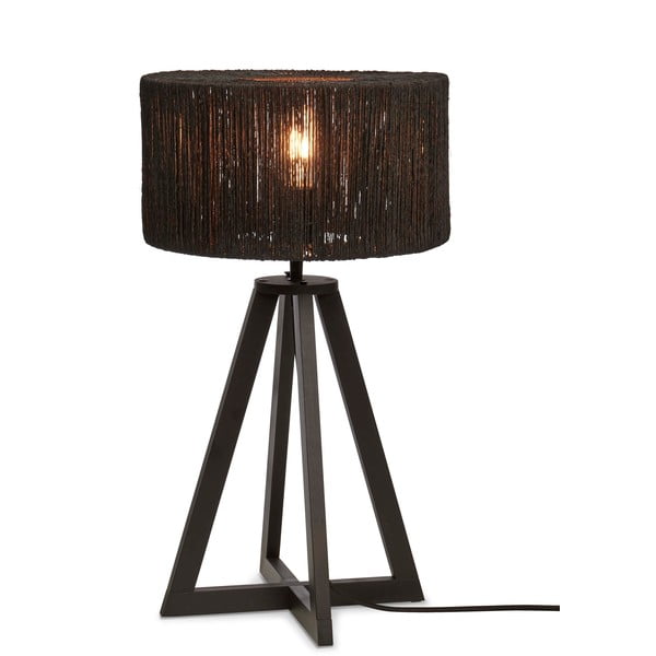 Fekete asztali lámpa juta búrával (magasság 51 cm) Iguazu – Good&Mojo
