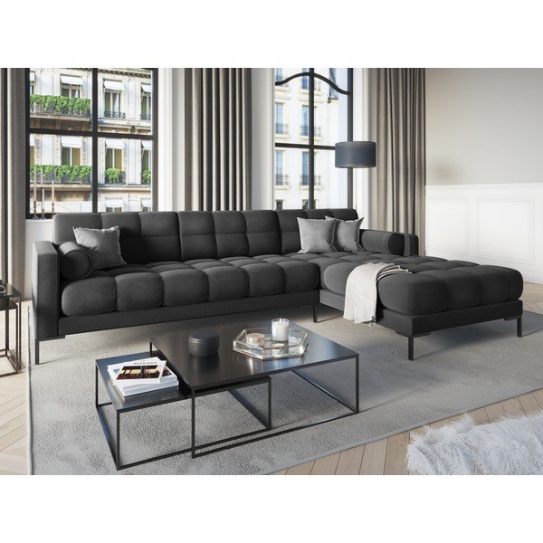 Bali sötétszürke bársony sarokkanapé, jobb oldali - Cosmopolitan Design-image-1