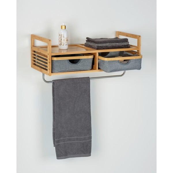 Szürke-natúr színű bambusz fali fogas polccal Bahari – Wenko-image-3