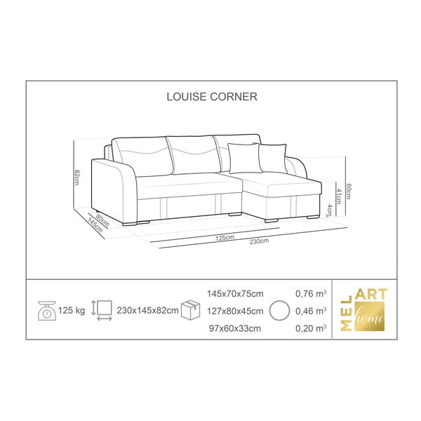 Louise bézs kinyitható sarokkanapé ágyneműtartóval, bal oldali - Melart-image-2