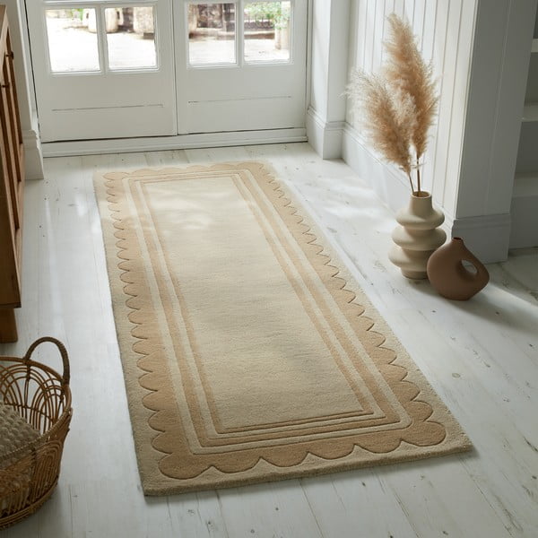 Natúr színű kézi szövésű gyapjú futószőnyeg 80x230 cm Lois Scallop – Flair Rugs-image-1