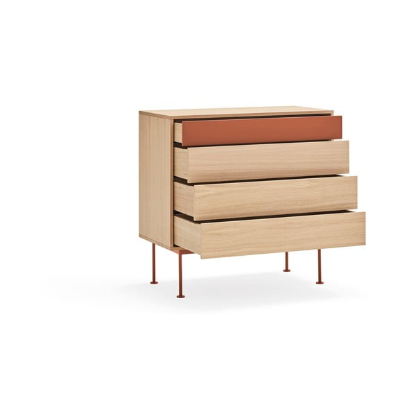 Yoko téglavörös fiókos komód tölgyfa dekorral - Teulat-image-3