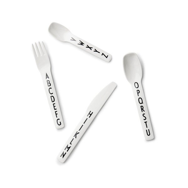 4 db-os fehér gyerek evőeszköz készlet - Design Letters-image-2