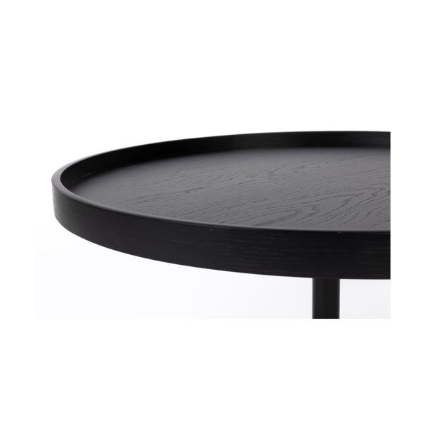 Fekete kerek dohányzóasztal tölgyfa dekoros asztallappal ø 70 cm Yuri L – White Label-image-2