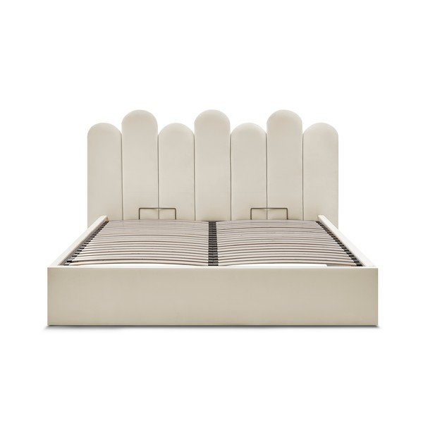 Bézs kárpitozott ágyneműtartós franciaágy ágyráccsal 160x200 cm Badja – Bobochic Paris-image-3