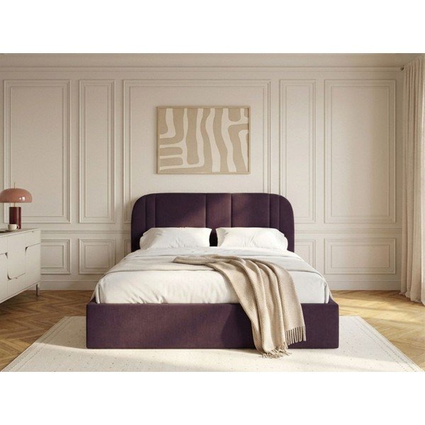Lila kárpitozott ágyneműtartós franciaágy ágyráccsal 160x200 cm Sidney – Bobochic Paris-image-2