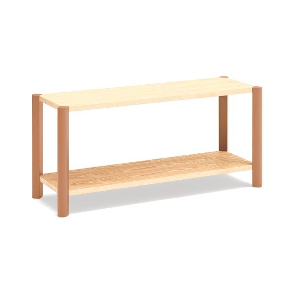 Téglavörös-világos natúr színű polcos állvány tölgyfa dekorral 126x59x43 cm Bona – Teulat-image-2