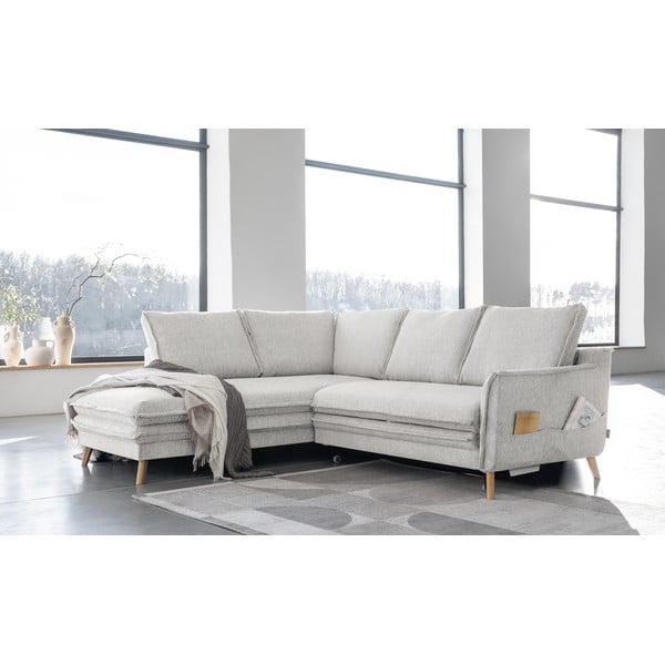 Bézs kinyitható sarokkanapé (bal oldali) Charming Charlie – Miuform-image-3