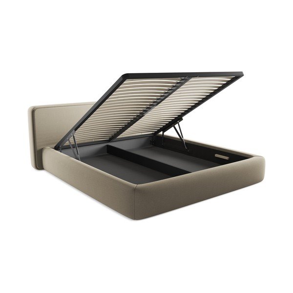 Bézs kárpitozott ágyneműtartós franciaágy ágyráccsal 180x200 cm Kiana – Makamii-image-3