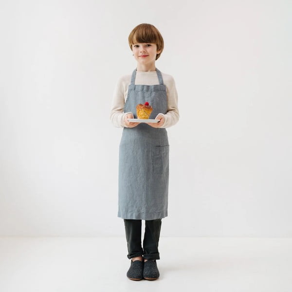 Regular kék gyerek len kötény, 67 x 57 cm - Linen Tales-image-1