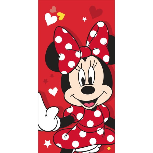 Piros pamut gyerek fürdőlepedő 70x140 cm Minnie "Red heart" – Jerry Fabrics