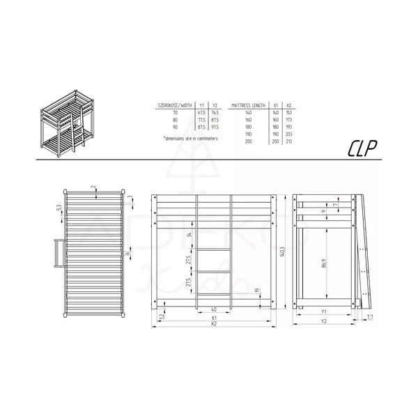 Emeletes fenyőfa gyerekágy 90x190 cm CLP - Adeko-image-3