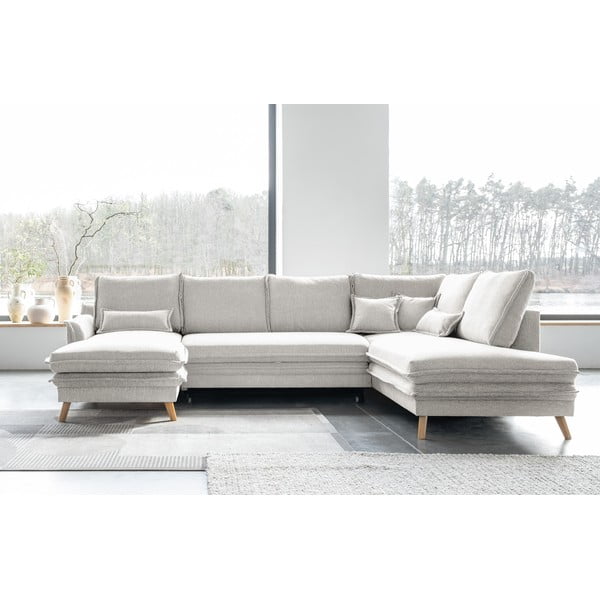 Bézs kinyitható sarokkanapé (jobb oldali-U alakú) Charming Charlie – Miuform-image-1