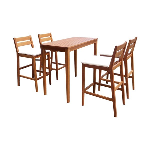 Natúr színű eukaliptusz négyszemélyes kerti bárasztal és -szék szett Maine – Garden Pleasure-image-1