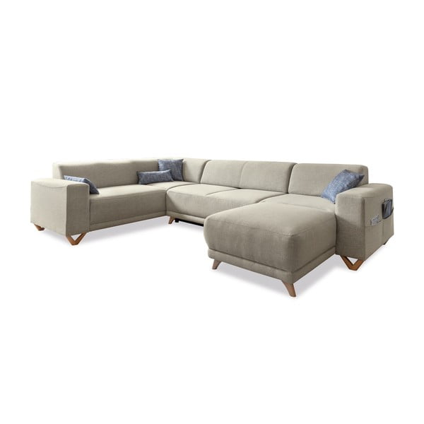 Bézs kinyitható-tárolóhelyes sarokkanapé (bal oldali-U alakú) Classy Sophie – Miuform