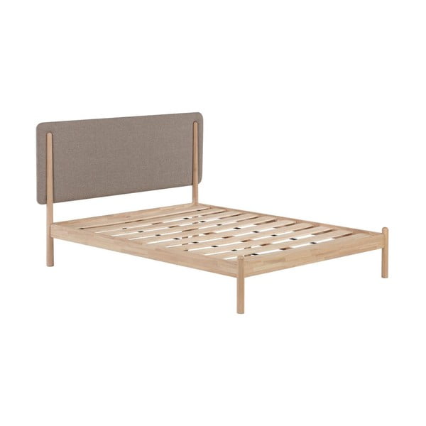 Szürke-natúr színű kaucsukfa franciaágy ágyráccsal 160x200 cm Shayndel – Kave Home-image-2