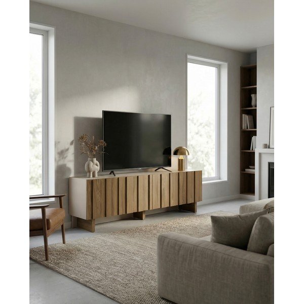 Krémszínű-natúr színű borovi fenyő TV-állvány 180x50x43 cm Marlo – Marckeric-image-1