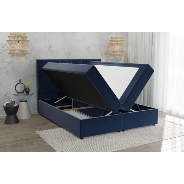 Sötétkék ágyneműtartós boxspring ágy 180x200 cm Flip – Ropez-image-3