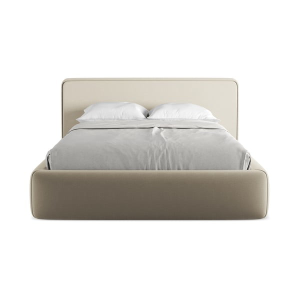 Bézs kárpitozott ágyneműtartós franciaágy ágyráccsal 140x200 cm Kiana – Makamii-image-4