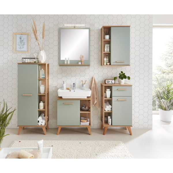 Zöld függő fürdőszoba szekrény tölgyfa dekorral 51x75 cm Set 963 - Pelipal-image-1