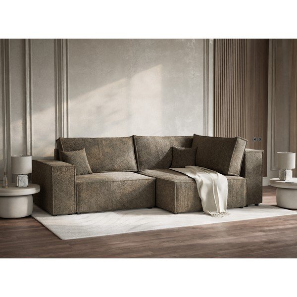 Barna zsenília kinyitható-tárolóhelyes sarokkanapé (jobb oldali-L alakú) Tonga – Maison de Rêve-image-4